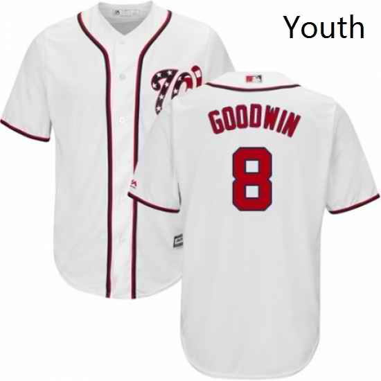 Youth Majestic Washington Nationals 8 Brian Goodwin Authentic White Home Cool Base MLB Jersey